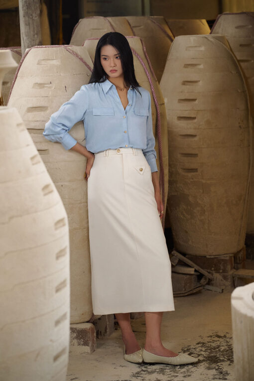 Chân váy dài đỉa đôi túi cơi cá tầm giác