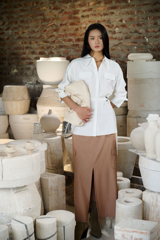 Sơ mi DT xẻ sườn kèm đai eo