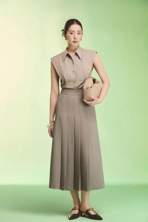 Sơ mi SN ôm vai chờm chiết ly eo