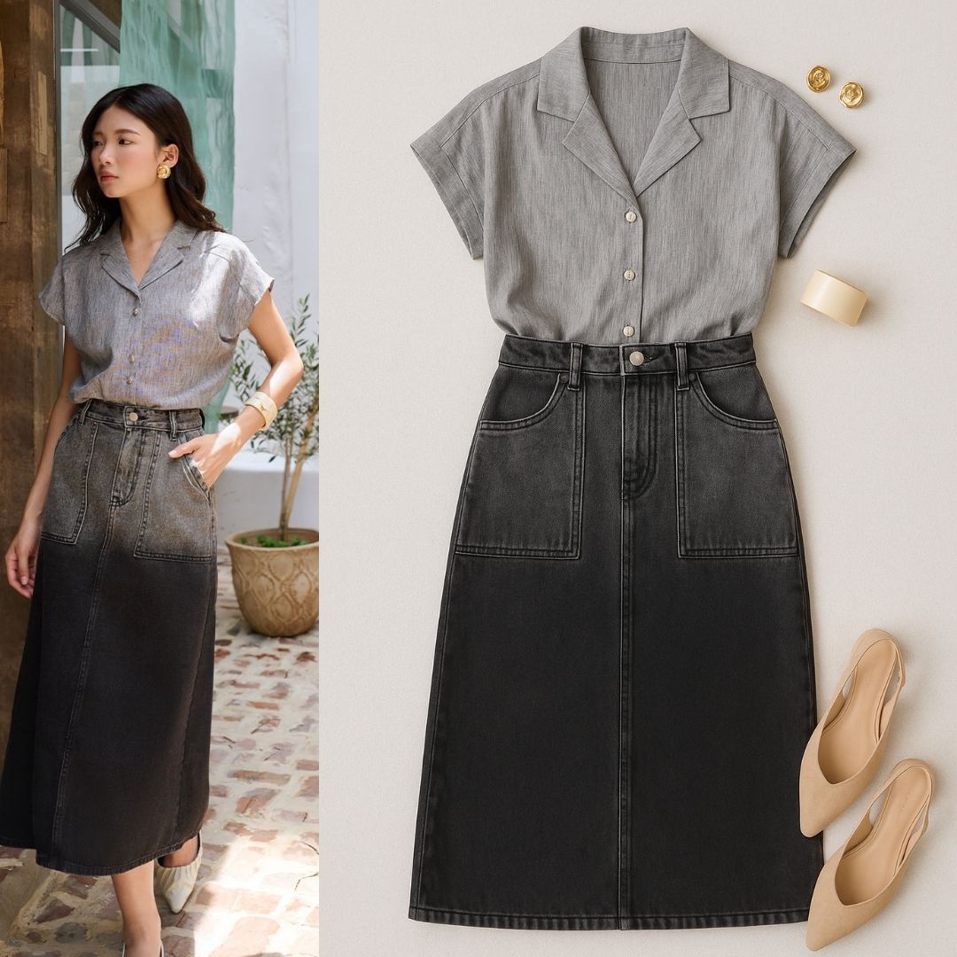 chân váy jean suông