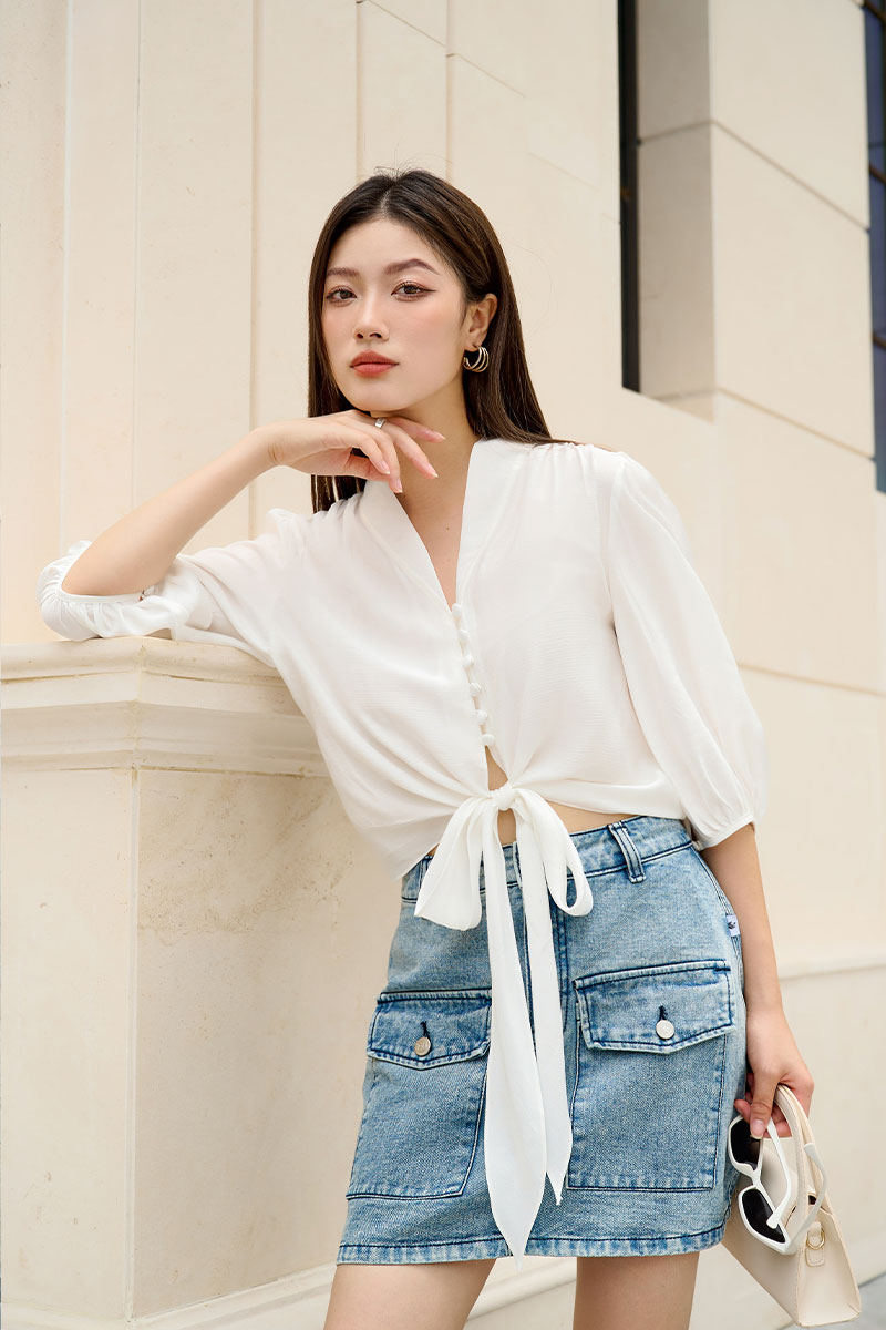 áo sơ mi nữ croptop hàn quốc