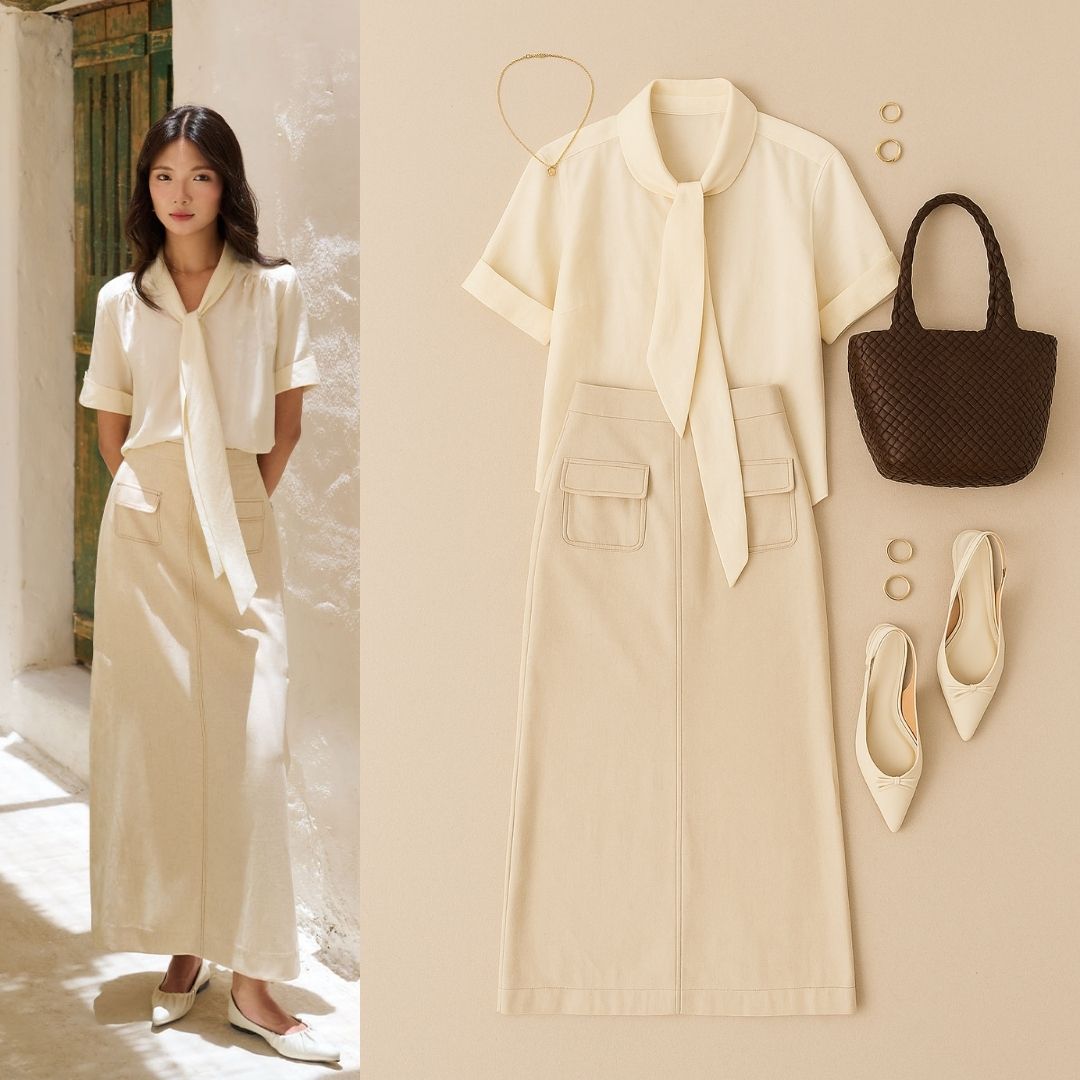 áo sơ mi cổ nơ buộc