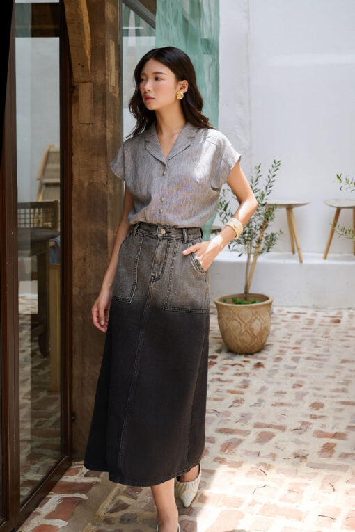 Chân váy jean loang màu đậm nhạt