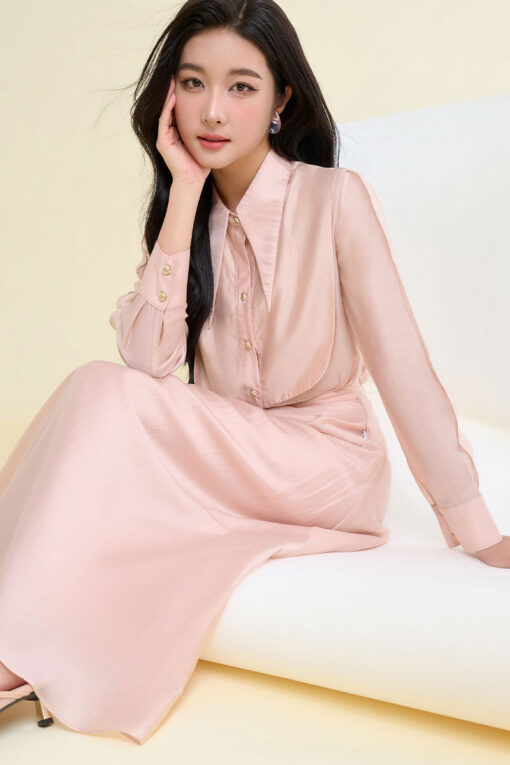 Sơ mi DT lá cổ dài bong ngực TT