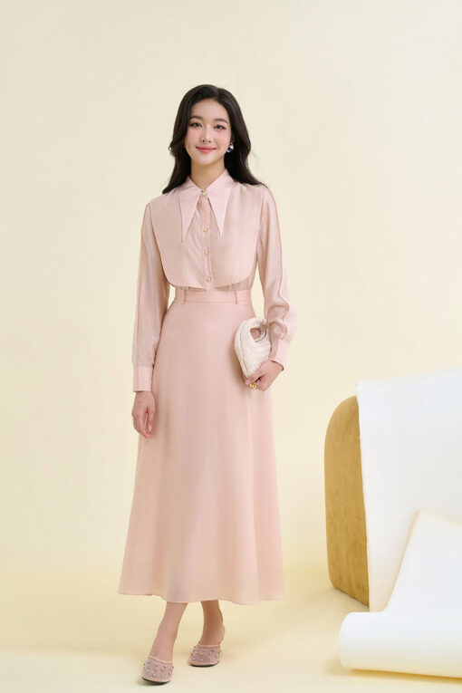 Sơ mi DT lá cổ dài bong ngực TT