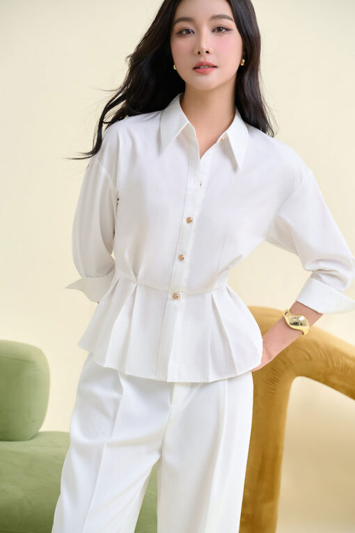 Sơ mi LT xếp ly eo xẻ sau