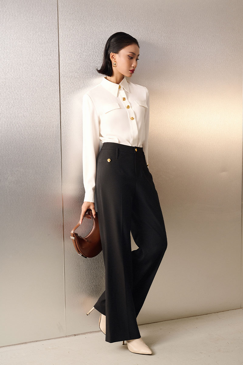 quần ống loe phối với áo gì