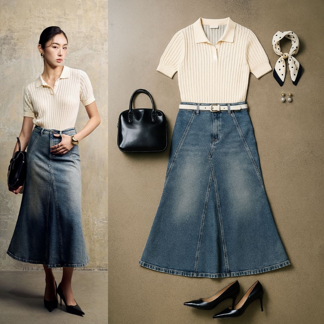 chân váy jean xòe