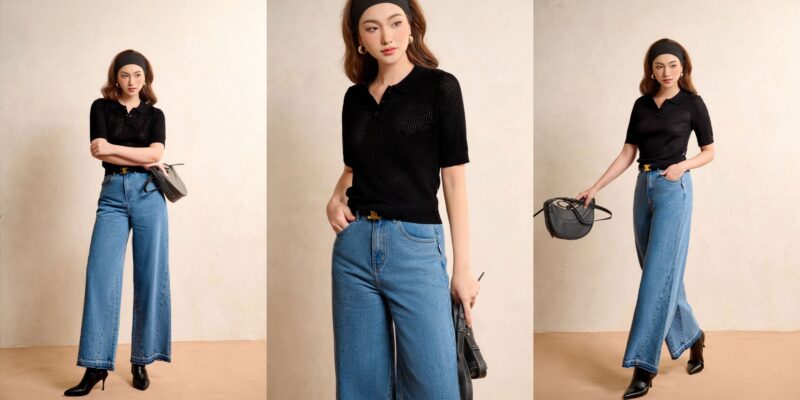 phối đồ với quần jean ống rộng cho người mập