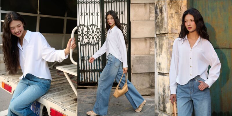 phối đồ với quần jean ống rộng cho người mập