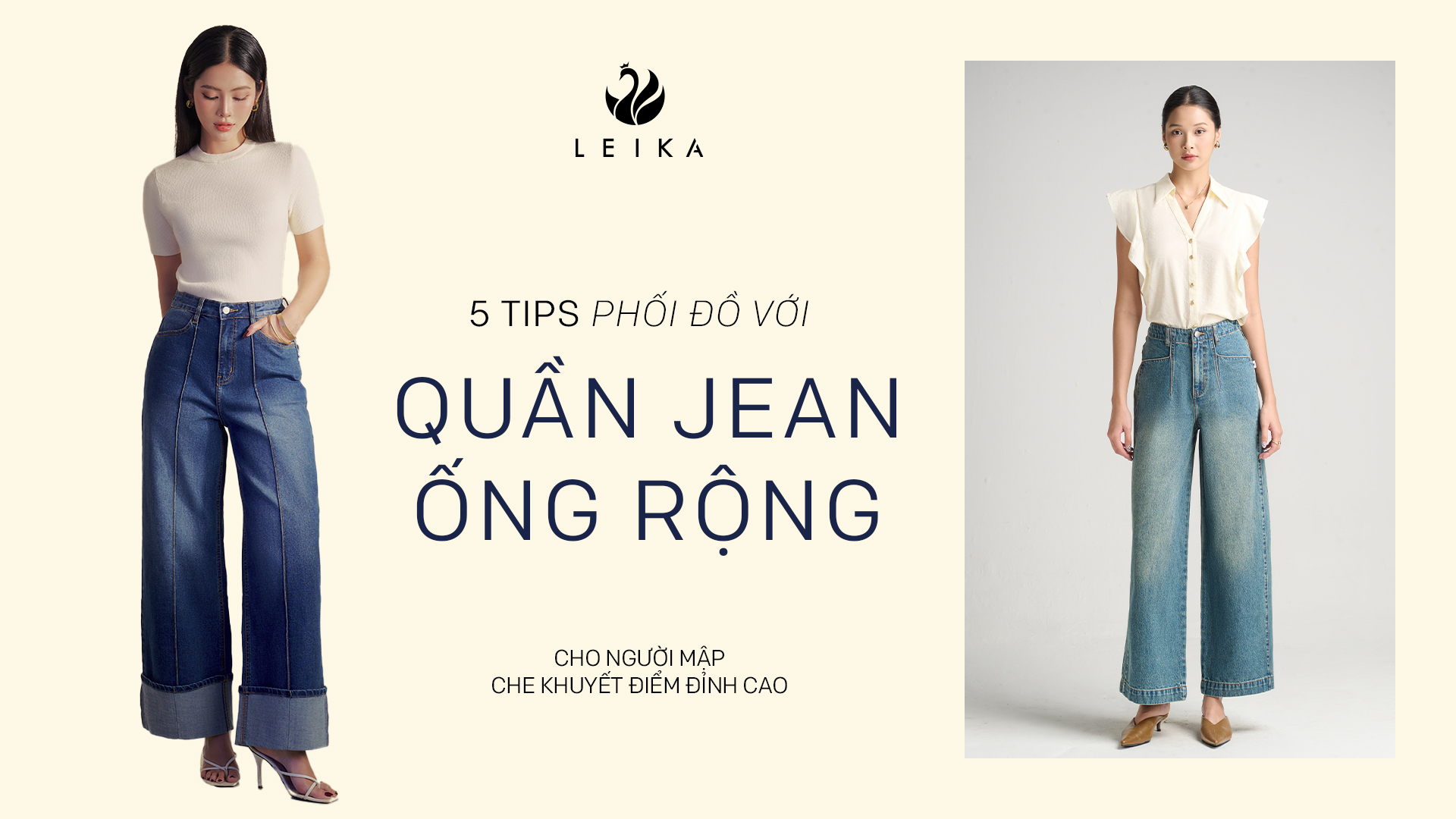 phối đồ với quần jean ống rộng cho người mập