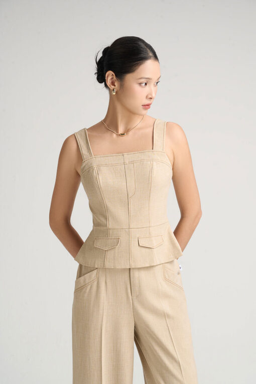 Áo kiểu 2 dây chần chỉ nắp túi TT