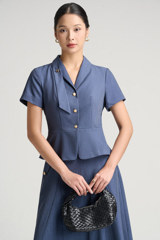 Áo kiểu CT cổ sam đính dây thả 1 bên