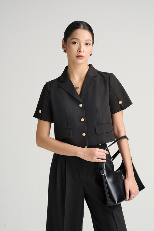 Áo kiểu CT croptop xẻ tay đính cúc