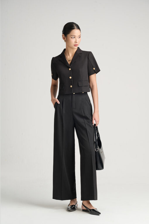 Quần suông eo xếp ly bổ cơi túi chéo