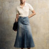 Chân váy jean xoè bổ can tạo múi