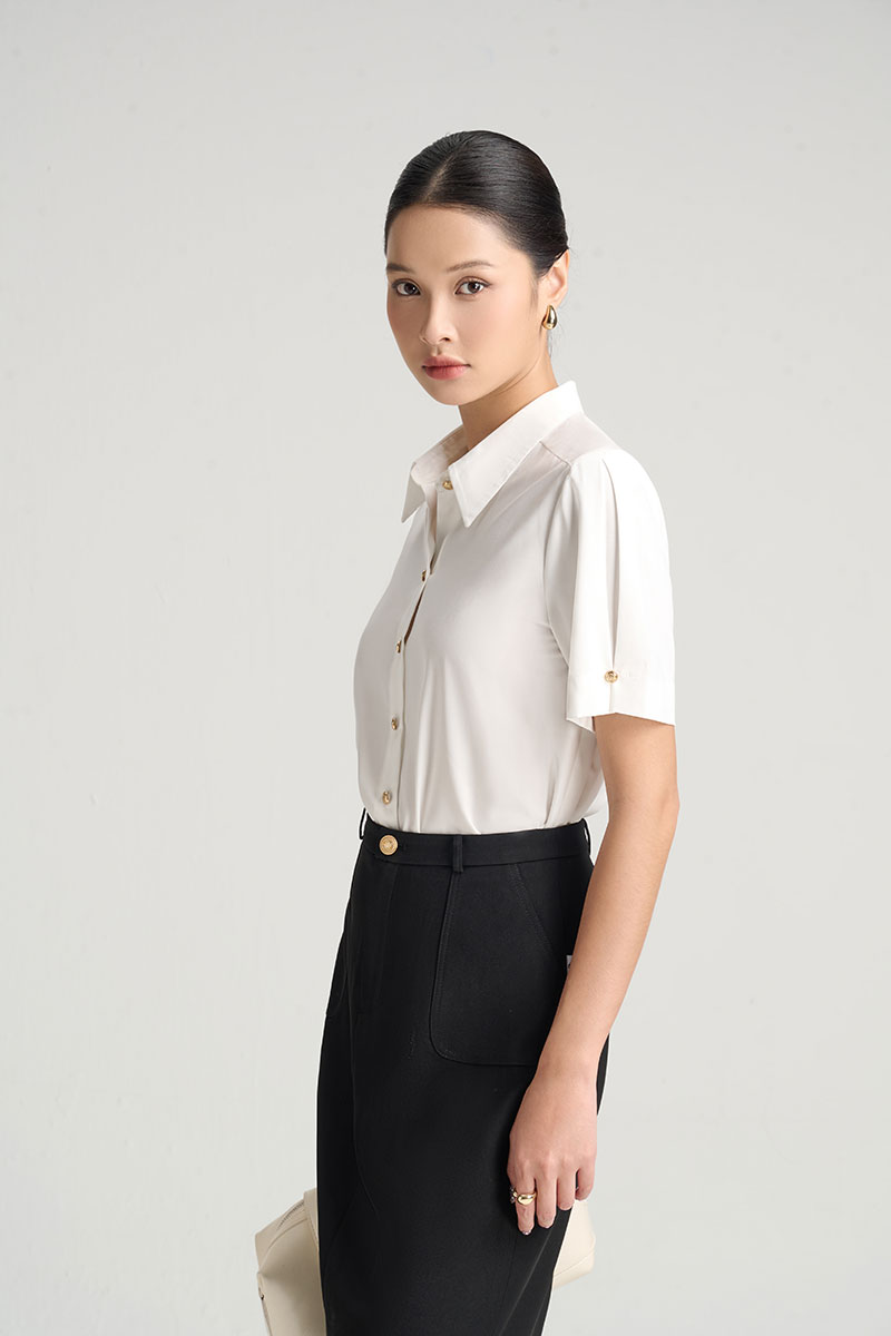 Sơ mi CT tay xếp ly đính cúc