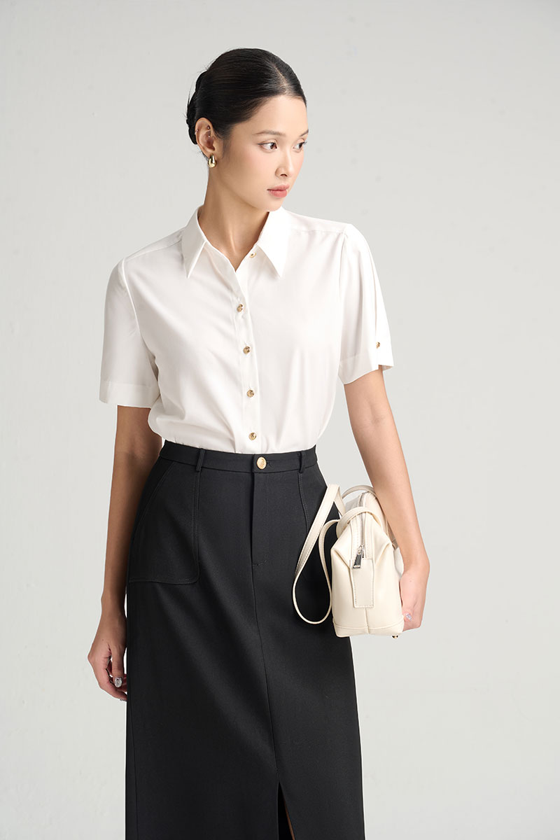 Sơ mi CT tay xếp ly đính cúc