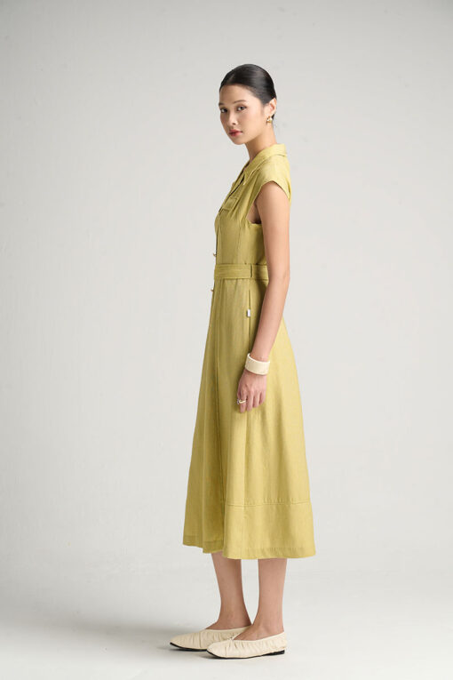 Đầm A cổ 2 ve kèm đai eo