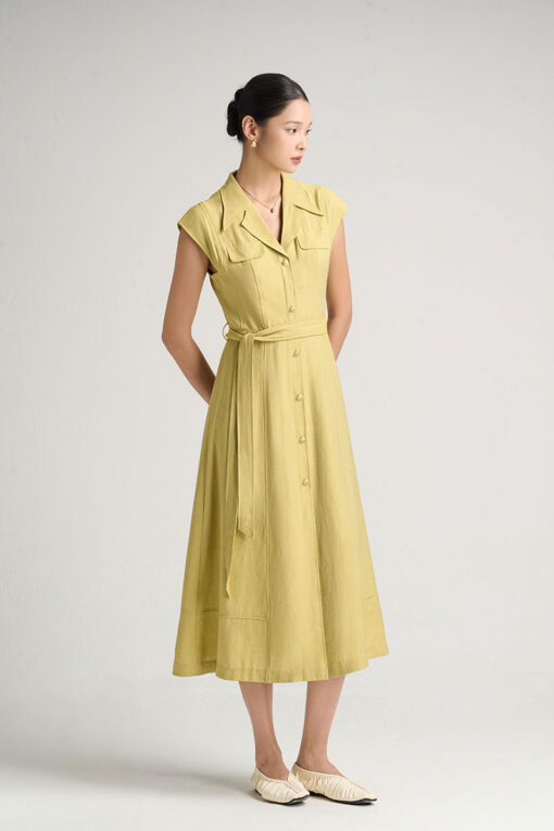 Đầm A cổ 2 ve kèm đai eo