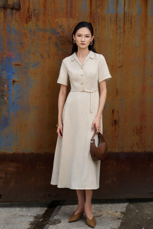 Đầm xoè cổ ve điệu đai eo