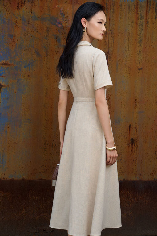 Đầm xoè cổ ve điệu đai eo