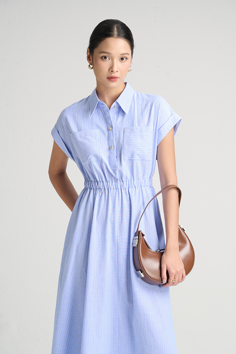 Đầm xoè vai chờm chun eo nẹp cổ TT