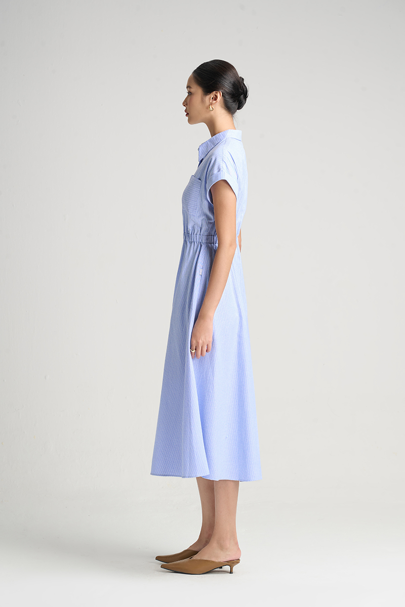 Đầm xoè vai chờm chun eo nẹp cổ TT