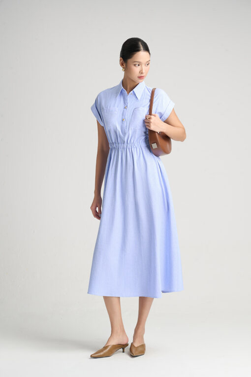 Đầm xoè vai chờm chun eo nẹp cổ TT