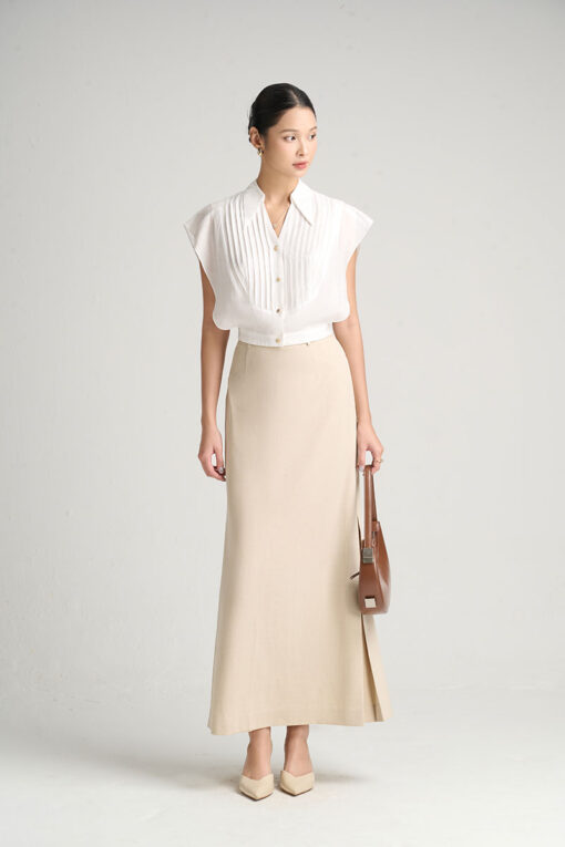 Chân váy dài xếp ly gấu sườn xẻ sau