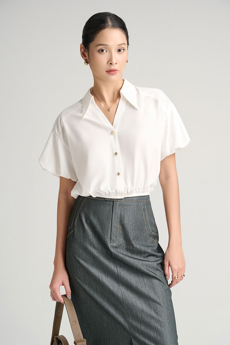 Sơ mi CT chun gấu nẹp cổ mở V