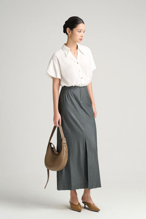 Chân váy dài bổ can diễu hình túi