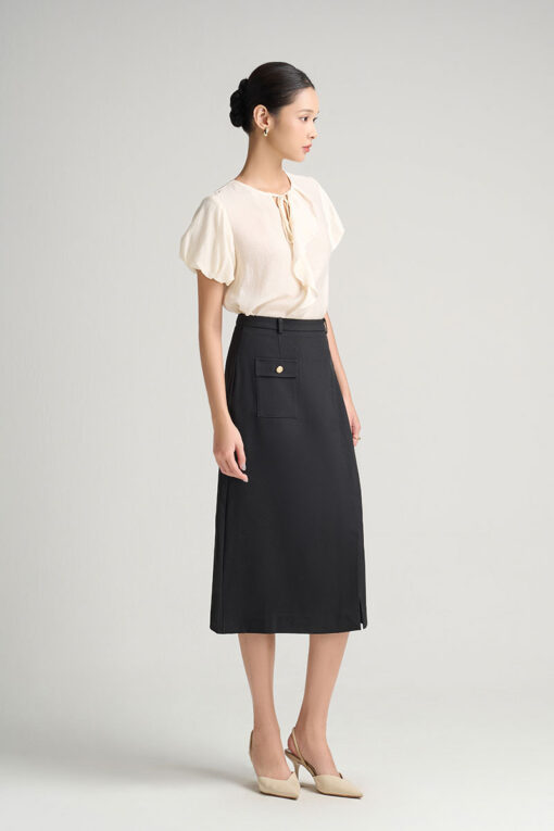 Chân váy dài túi ốp 1 bên xẻ lệch