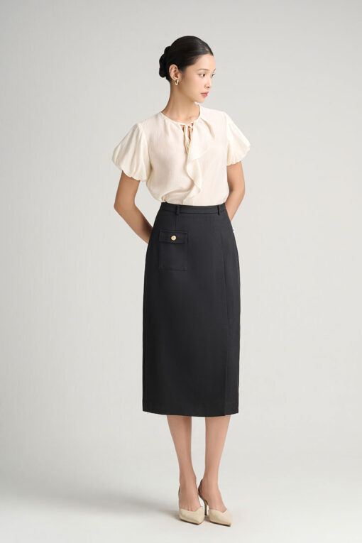 Sơ mi CT cổ V kẹp bèo tay chuông