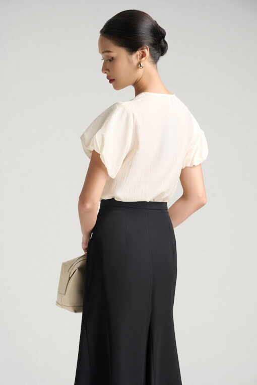 Sơ mi CT cổ V kẹp bèo tay chuông