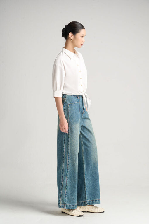 Sơ mi CT dáng thụng buộc nơ eo