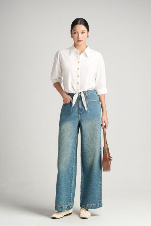 Quần jean suông can dọc sườn