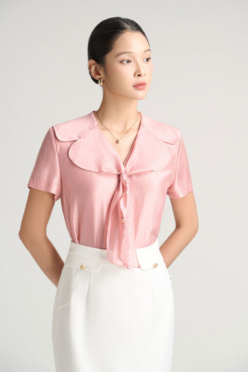 Sơ mi CT lá cổ nằm luồn nơ