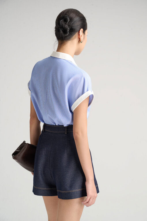 Sơ mi CT phối cổ măng sét, xẻ sau