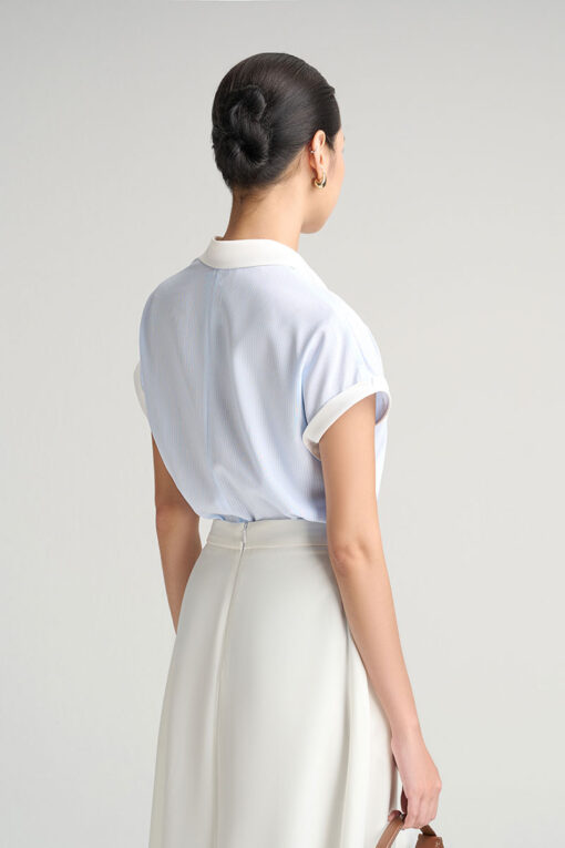 Sơ mi CT phối cổ măng sét, xẻ sau