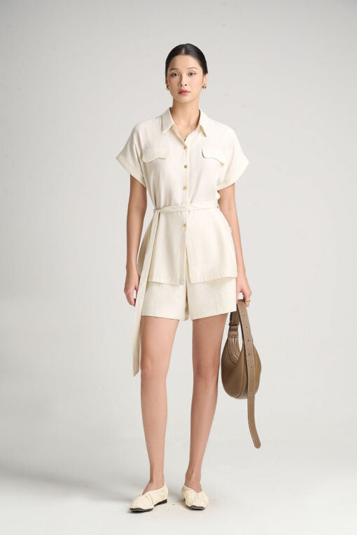 Sơ mi CT suông dài nắp túi lượn kèm dây