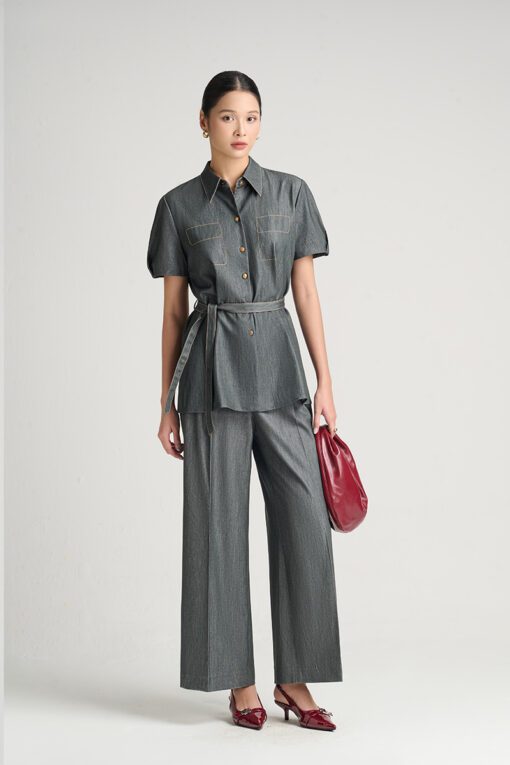 Quần suông xếp ly diễu nắp túi