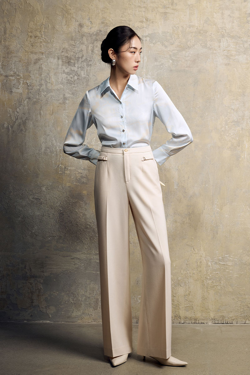 Quần suông sườn kẹp dây D trang trí