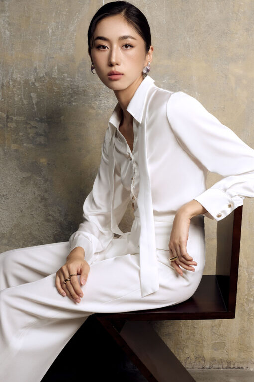 Sơ mi DT cổ đức mở V dây kẹp vai