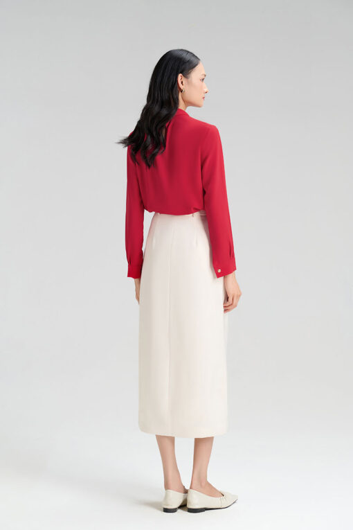 Sơ mi DT cổ luồn nơ đính cúc trang trí