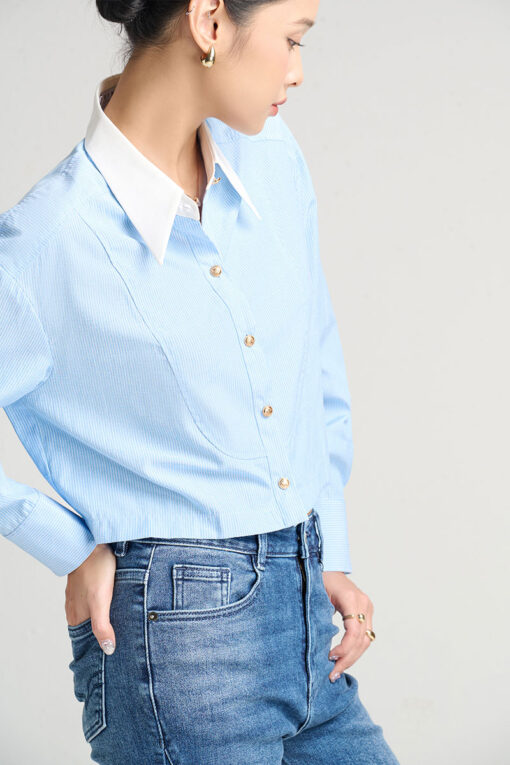 Sơ mi DT croptop cổ phối can cong TT