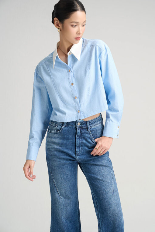 Sơ mi DT croptop cổ phối can cong TT