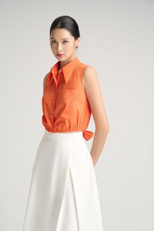 Sơ mi sát nách chun gấu dây buộc sau