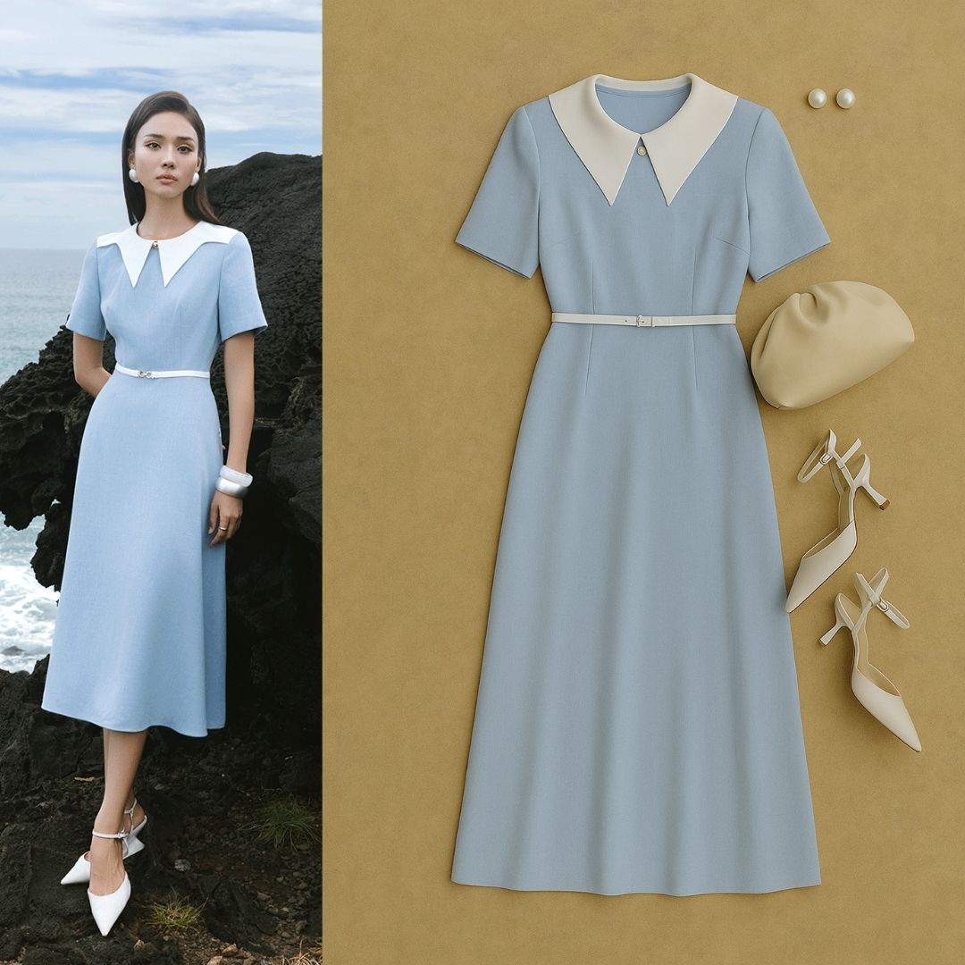 đầm xòe cổ phối