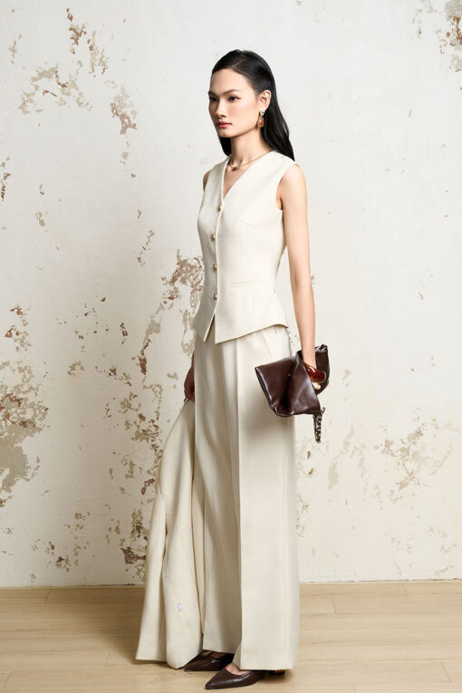 Áo gile cổ V thân bổ mảnh 1 hàng cúc